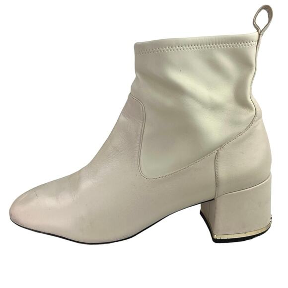 Coach Nala Chalk White Leather Zip Up Block Heel Western Ankle Boots Booties 10 - Picture 1 of 7